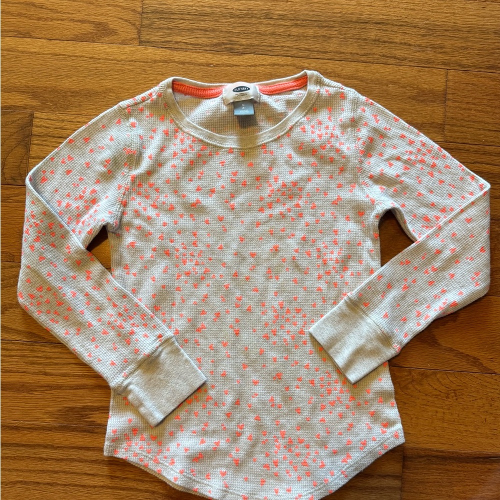 Old Navy Kids Long Sleeve Tee - Cream with Neon Hearts